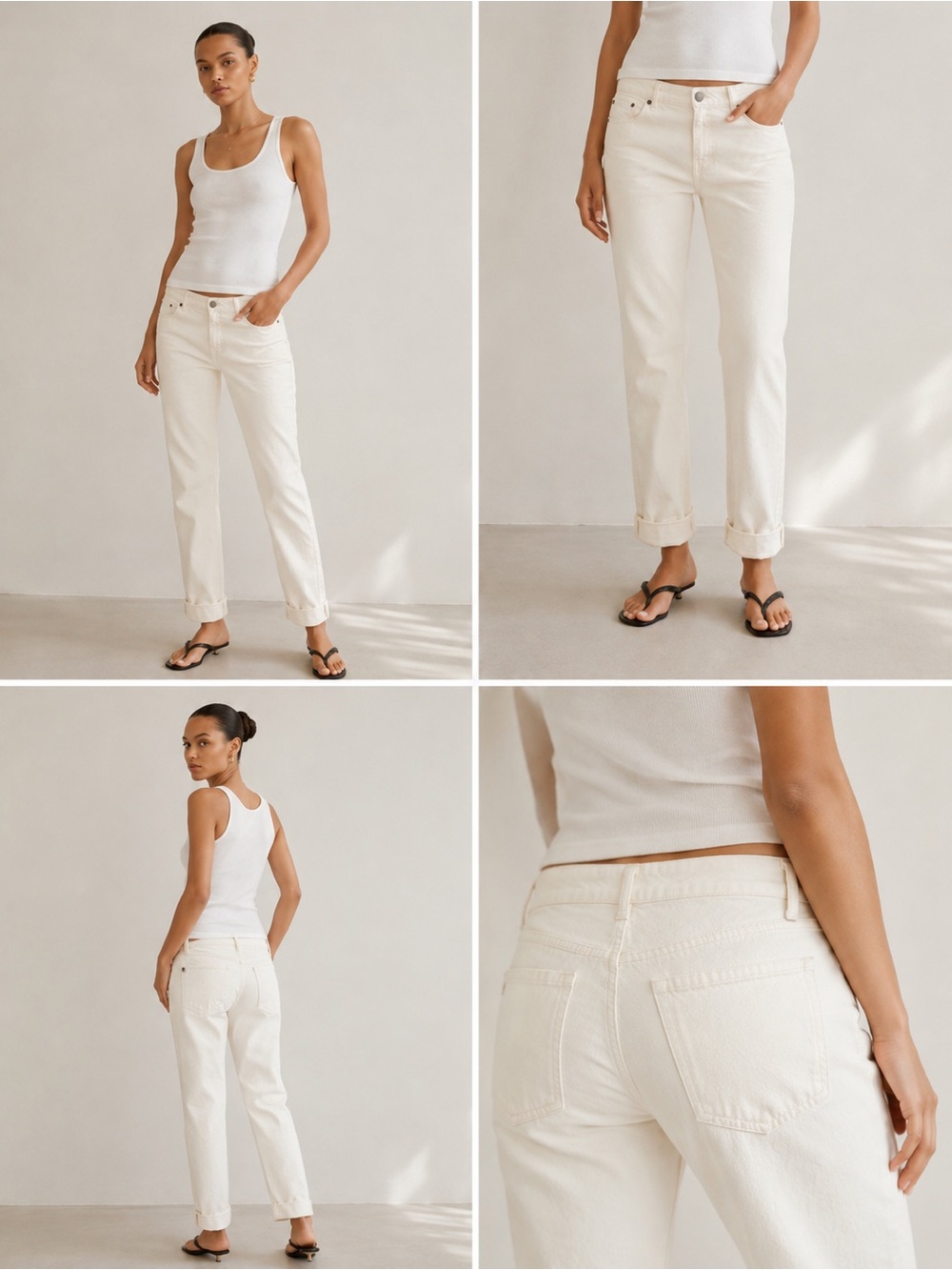 Cabi 100% Boyfriend Jeans Size 8 White Mid Rise Straight Leg Relaxed Fit